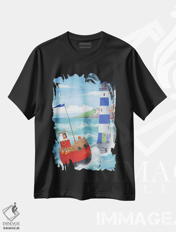 تیشرت طرح دار فانوس دریایی آبی، تزئینی اثر پیتر آدرلی | فروشگاه ایماژ