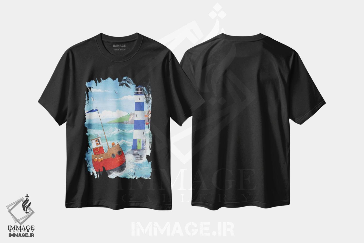 تیشرت طرح دار فانوس دریایی آبی، تزئینی اثر پیتر آدرلی | فروشگاه ایماژ