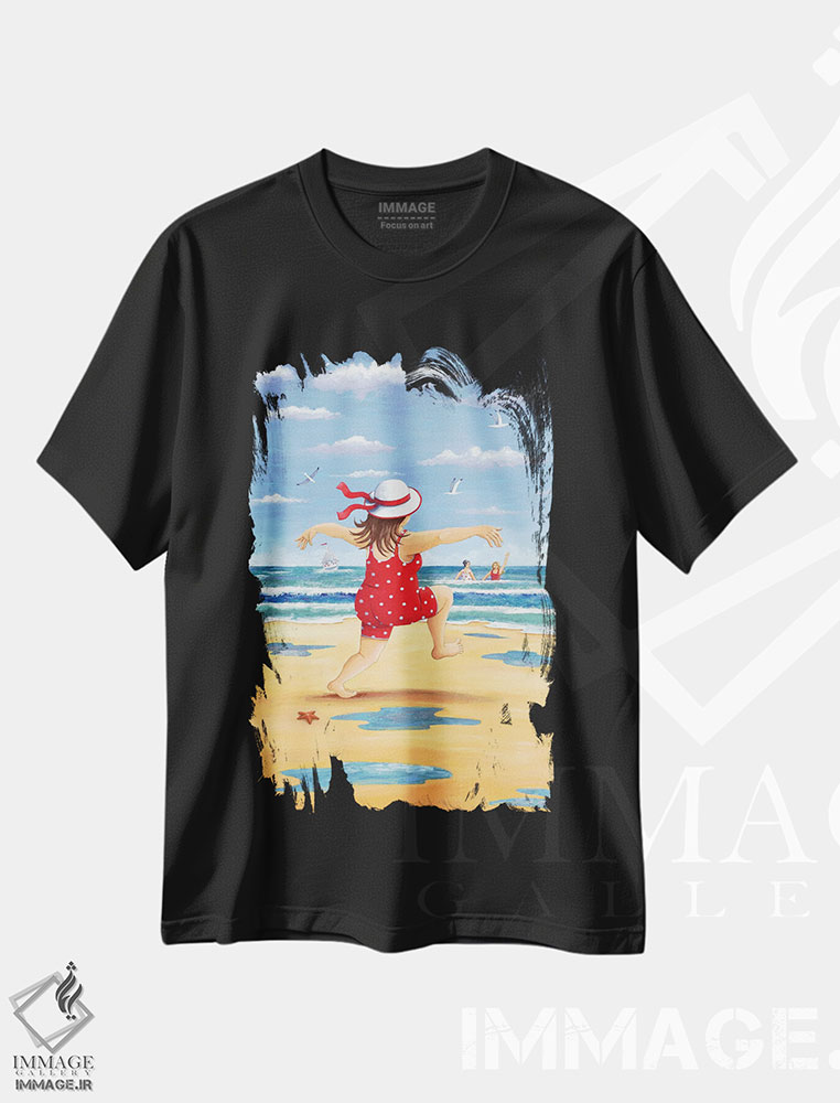 تیشرت طرح دار شنا یا آب تنی نشاط آور، دکور ساحلی اثر پیتر آدرلی | فروشگاه ایماژ