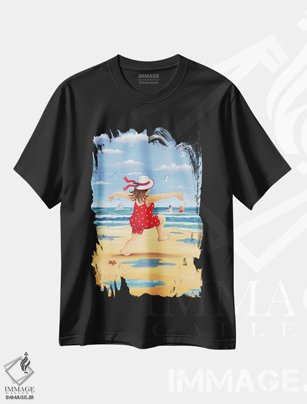 تیشرت طرح دار شنا یا آب تنی نشاط آور، دکور ساحلی اثر پیتر آدرلی | فروشگاه ایماژ