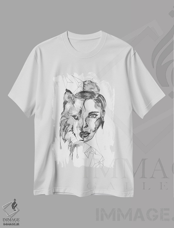 تیشرت طرح دار زن گرگی، هنر تزئینی سیاه و سفید اثر اندآ دیزاین | immage.ir