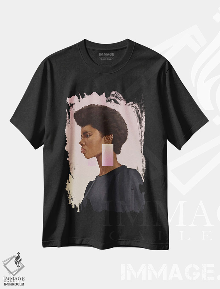 تیشرت طرح دار هلویی، هنر آمریکایی آفریقایی تبار اثر آدکونله آدلاکه | فروشگاه ایماژ