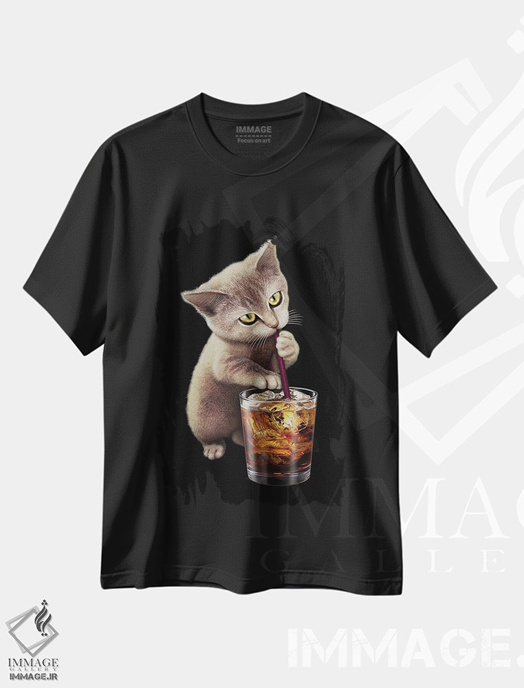 تیشرت طرح دار گربه و نوشابه، تزئینی اثر آدام لاولس | فروشگاه ایماژ