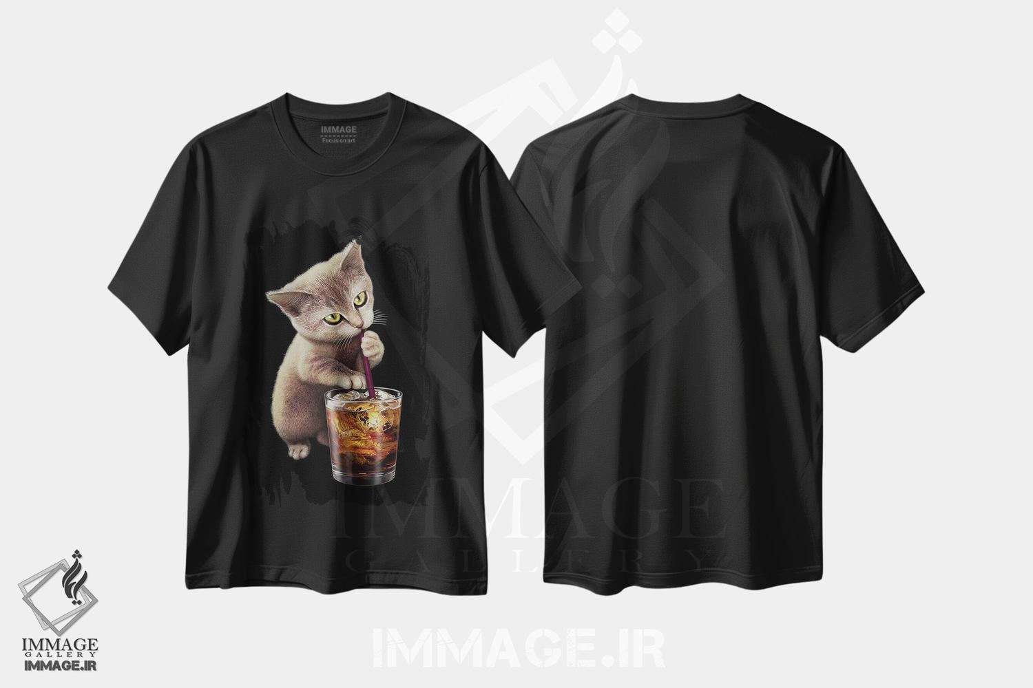 تیشرت طرح دار گربه و نوشابه، تزئینی اثر آدام لاولس | فروشگاه ایماژ
