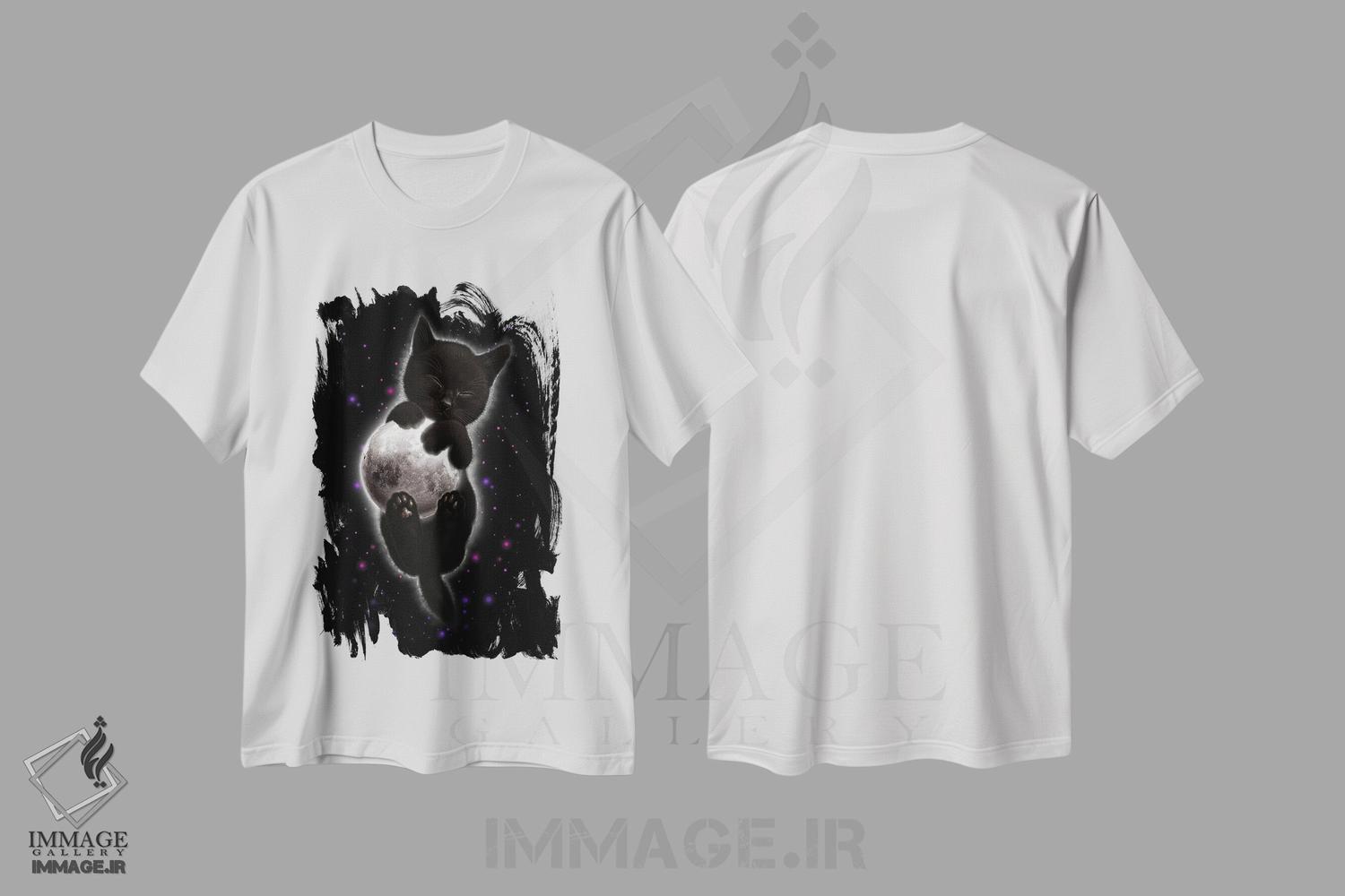 تیشرت طرح دار گربه ای که ماه را در آغوش گرفته است، تزئینی اثر آدام لاولس | immage.ir