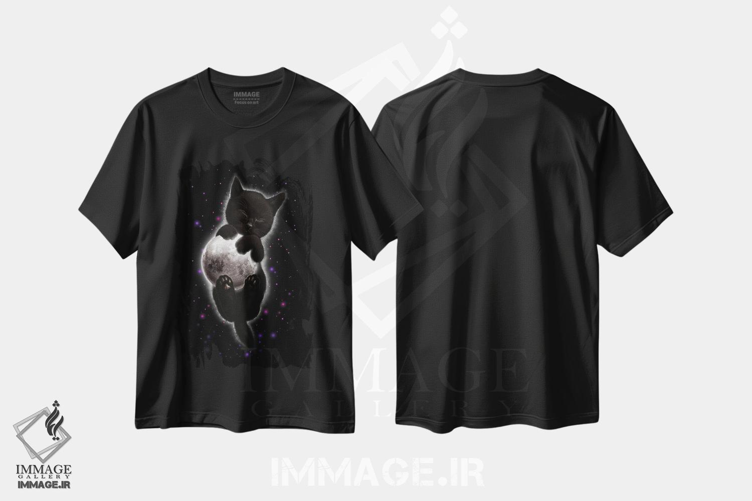 تیشرت طرح دار گربه ای که ماه را در آغوش گرفته است، تزئینی اثر آدام لاولس | فروشگاه ایماژ