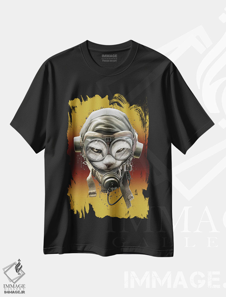 تیشرت طرح دار گربهٔ خلبان، تزئینی اثر آدام لاولس | فروشگاه ایماژ