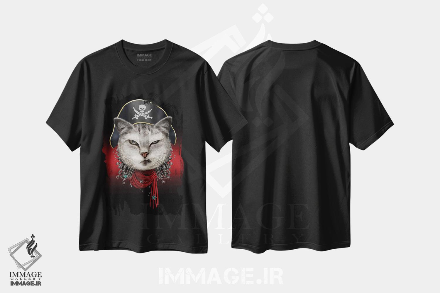 تیشرت طرح دار پرترهٔ گربه دزد دریایی، تزئینی اثر آدام لاولس | فروشگاه ایماژ