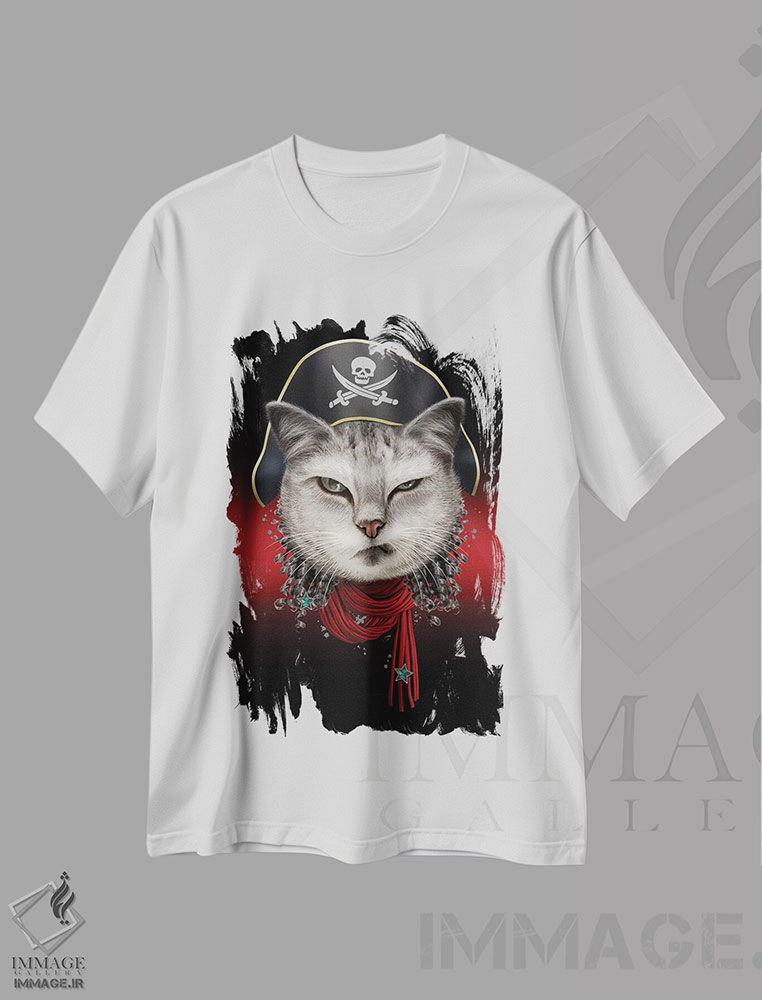 تیشرت طرح دار پرترهٔ گربه دزد دریایی، تزئینی اثر آدام لاولس | immage.ir