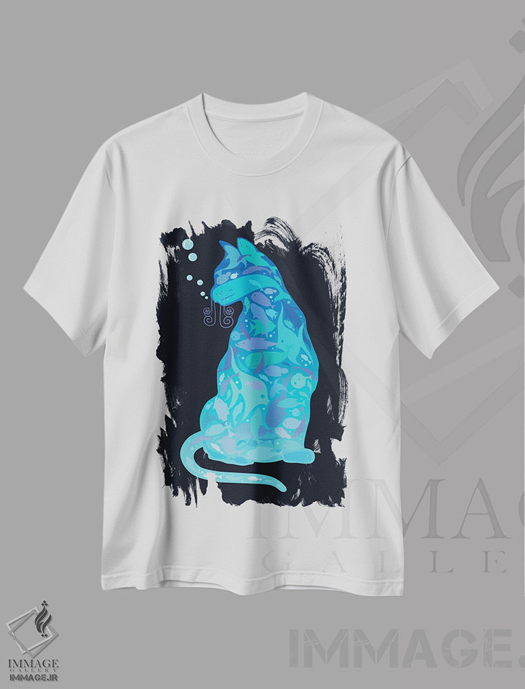 تیشرت طرح دار شنا کردن درون گربه، هنر دیجیتال اثر آدام لاولس | immage.ir