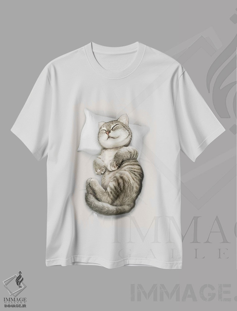 تیشرت طرح دار گربه خوابیده، تزئینی اثر آدام لاولس | immage.ir