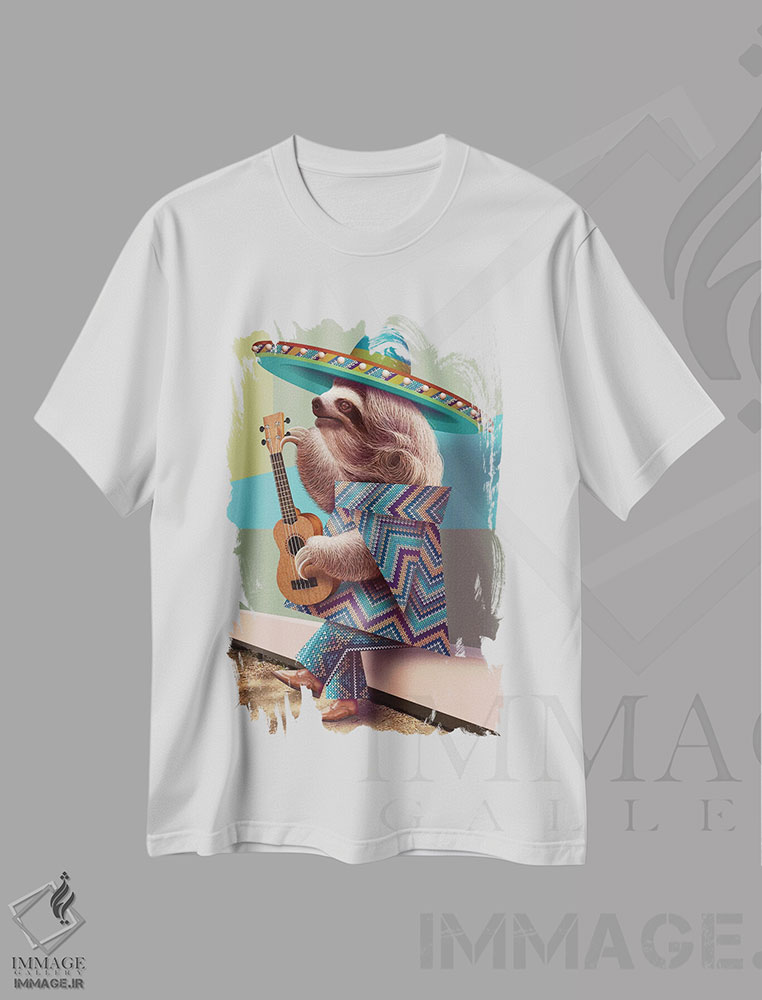 تیشرت طرح دار کُندروی مکزیکی در حال کوک کردن گیتار، تزئینی اثر آدام لاولس | immage.ir