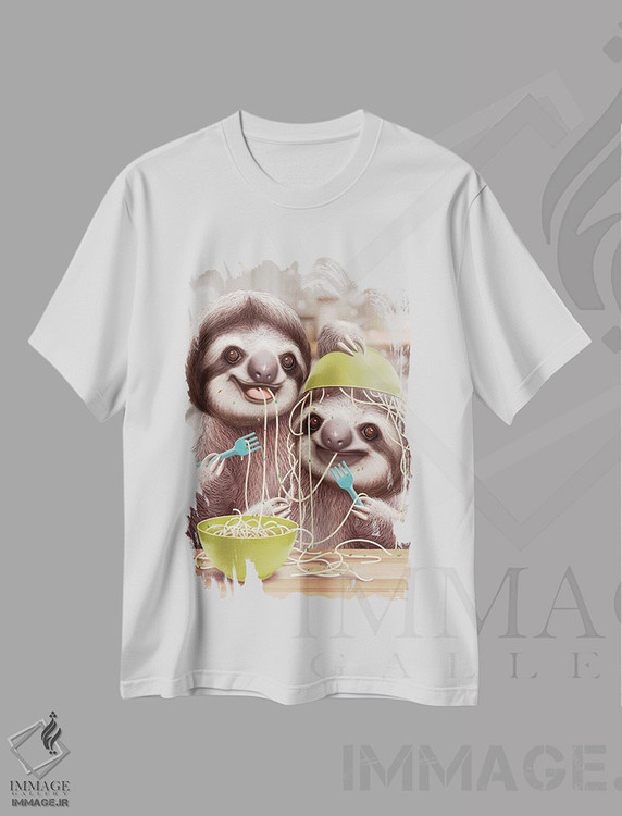 تیشرت طرح دار کُندروهای جوان اسپاگتی می خورند، هنر دیجیتال اثر آدام لاولس | immage.ir