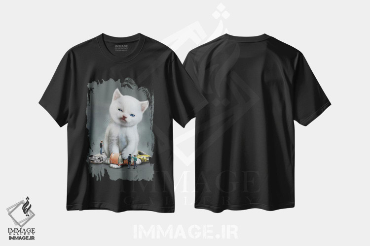 تیشرت طرح دار بچه گربه در مقابل خودروها، تزئینی اثر آدام لاولس | فروشگاه ایماژ