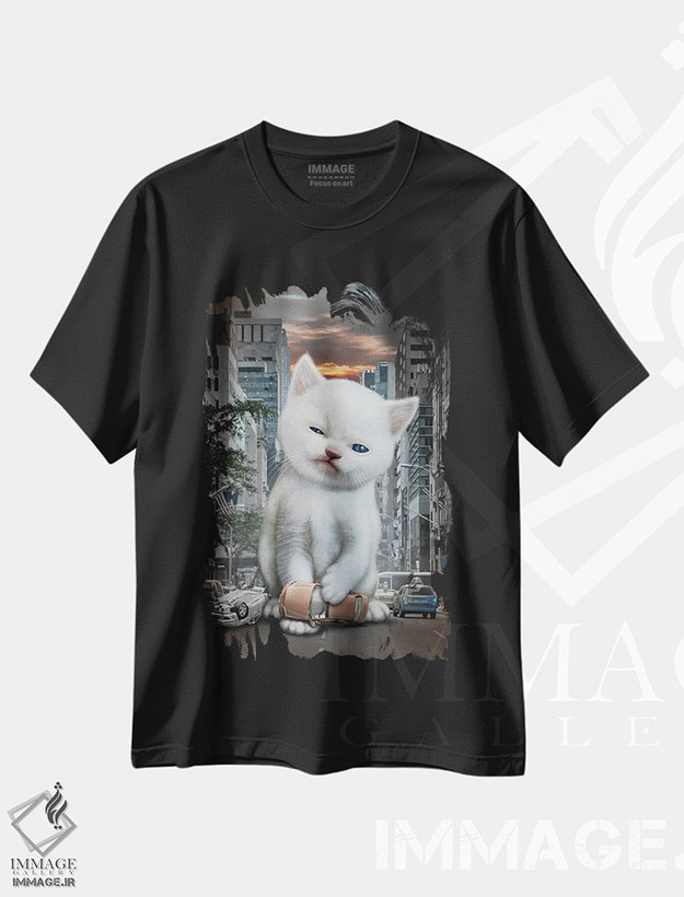 تیشرت طرح دار حمله میو، تزئینی اثر آدام لاولس | فروشگاه ایماژ