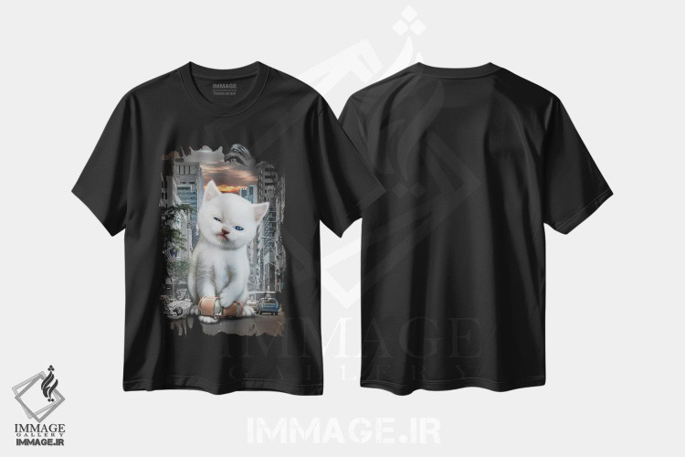 تیشرت طرح دار حمله میو، تزئینی اثر آدام لاولس | فروشگاه ایماژ