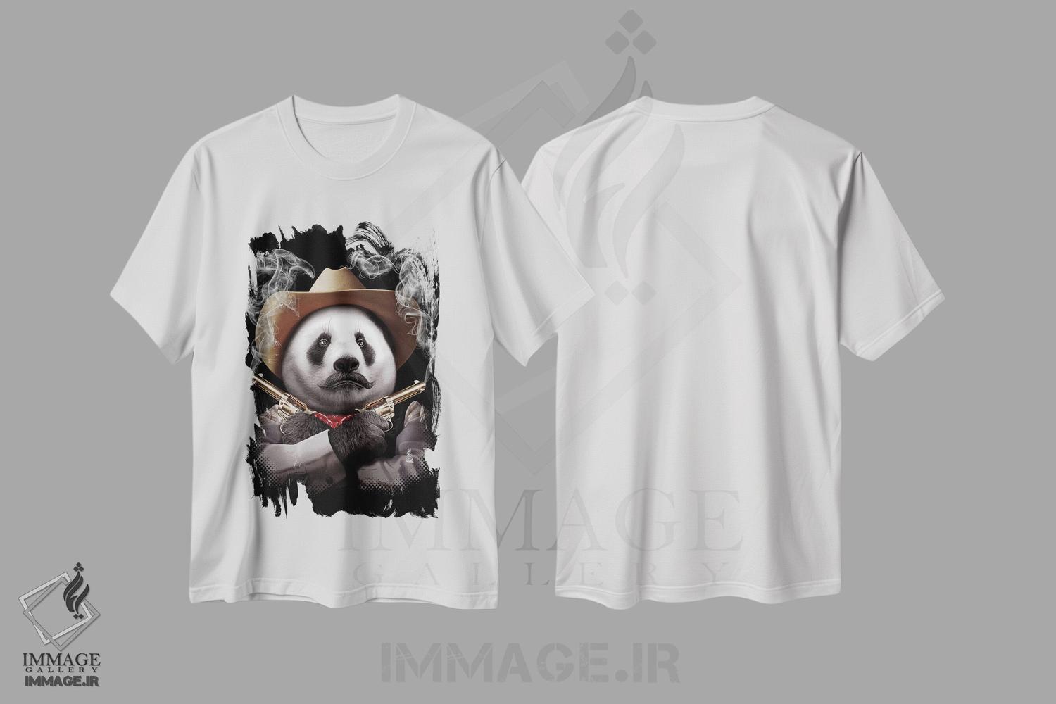 تیشرت طرح دار پاندا با تفنگ ضربدری، تزئینی اثر آدام لاولس | immage.ir
