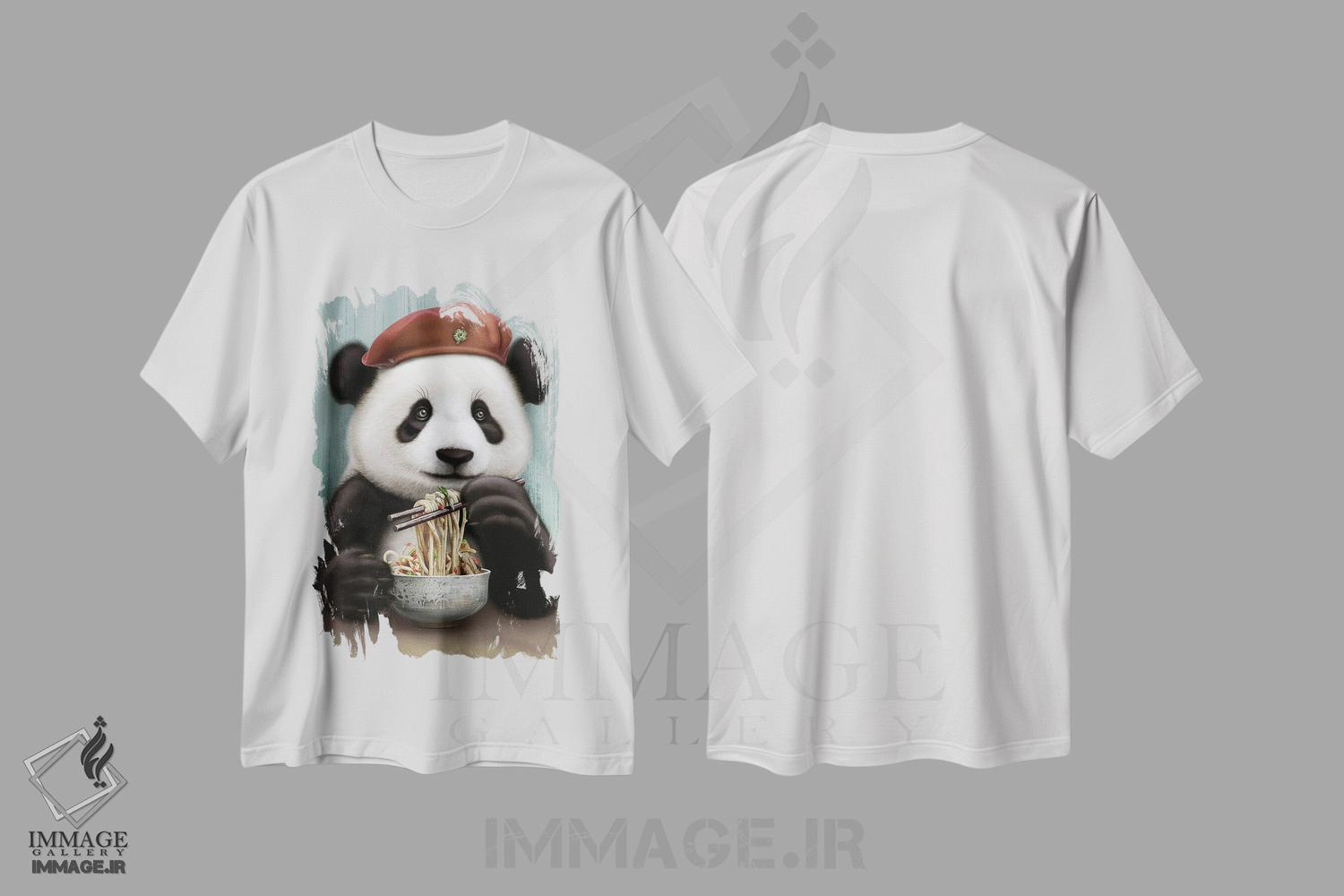 تیشرت طرح دار پاندا در حال خوردن نودل، تزئینی اثر آدام لاولس | immage.ir