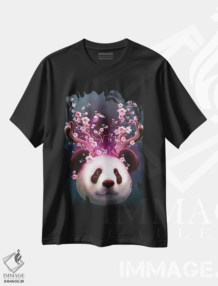تیشرت طرح دار پاندا با شاخ بالا، تزئینی اثر آدام لاولس | فروشگاه ایماژ
