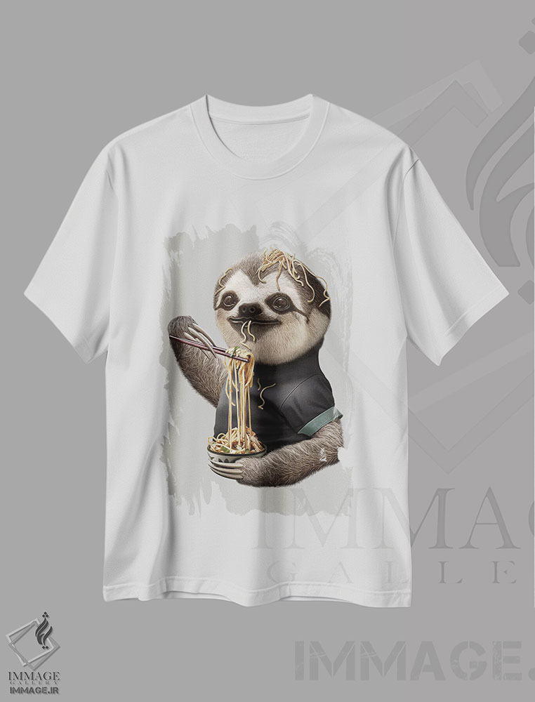 تیشرت طرح دار تنبل در حال خوردن نودل، تزئینی اثر آدام لاولس | immage.ir