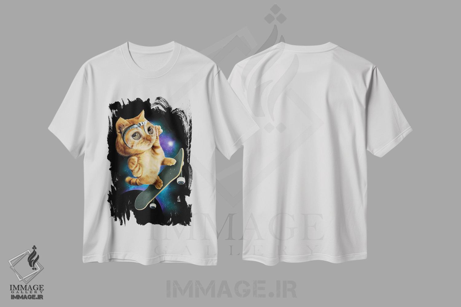 تیشرت طرح دار گربهٔ اسکیت باز، تزئینی اثر آدام لاولس | immage.ir