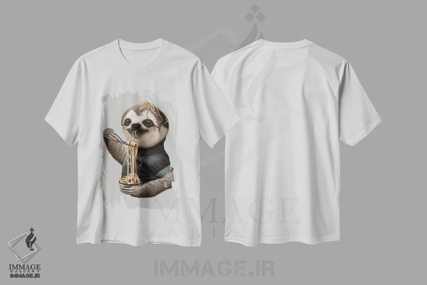 تیشرت طرح دار تنبل در حال خوردن نودل، تزئینی اثر آدام لاولس | immage.ir