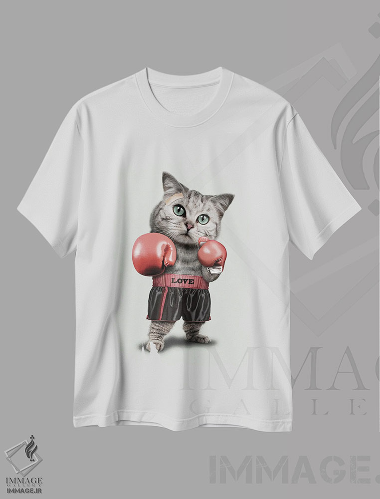 تیشرت طرح دار گربهٔ بوکسور، تزئینی اثر آدام لاولس | immage.ir