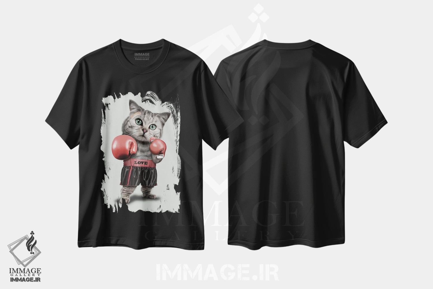 تیشرت طرح دار گربهٔ بوکسور، تزئینی اثر آدام لاولس | فروشگاه ایماژ