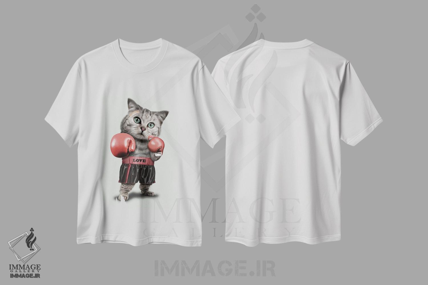 تیشرت طرح دار گربهٔ بوکسور، تزئینی اثر آدام لاولس | immage.ir