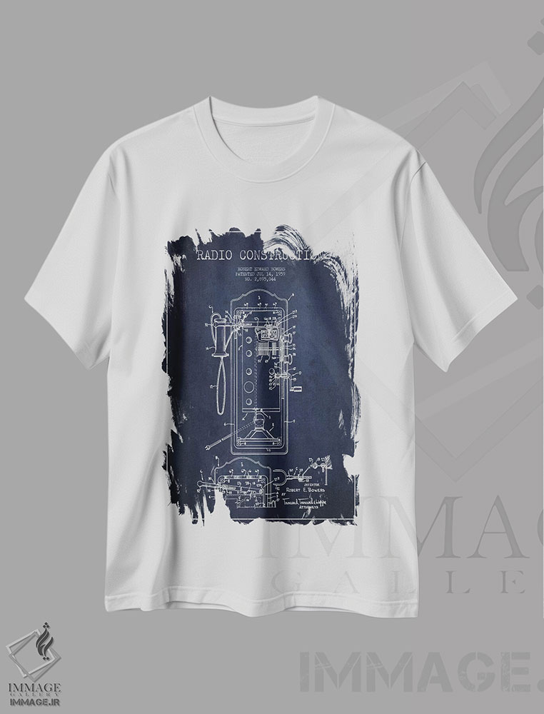 تیشرت طرح دار نقشهٔ پتنت ساخت رادیوی باورز، وینتیج و رترو اثر پیکسل کهنه | immage.ir