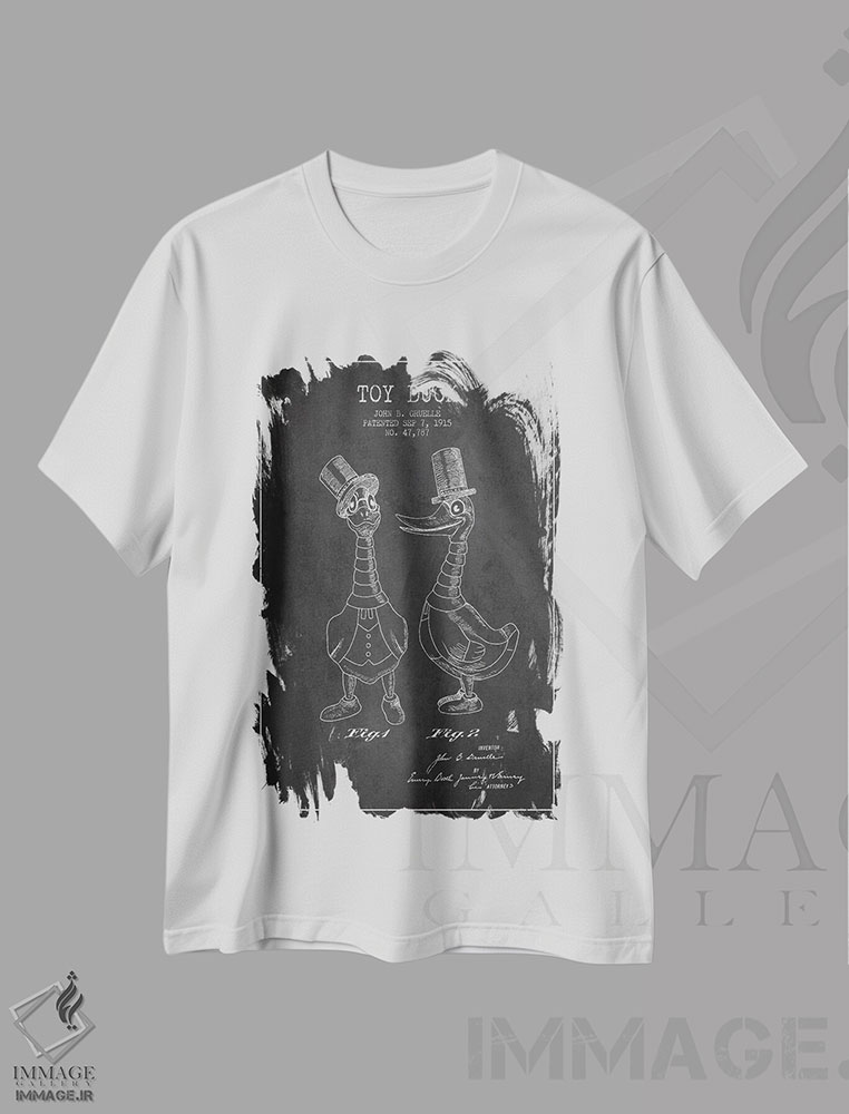 تیشرت طرح دار نقشهٔ ثبت اختراع اردک نر تیره، وینتیج و رترو اثر پیکسل کهنه | immage.ir