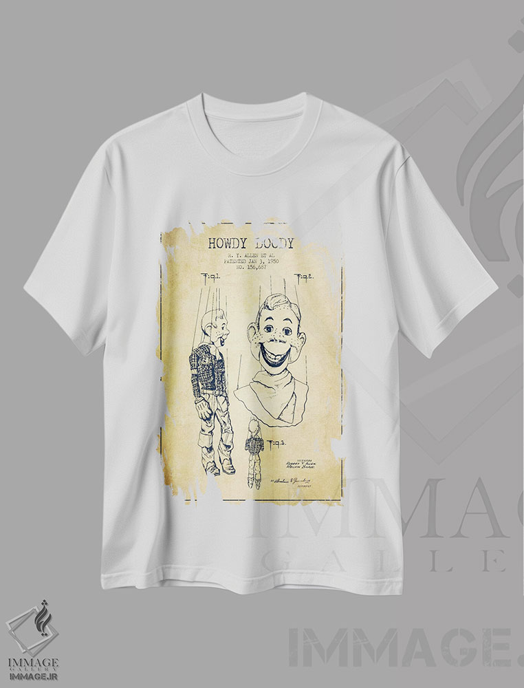 تیشرت طرح دار نقشهٔ ثبت اختراع هاودی دود ی قدیمی، وینتیج و رترو اثر پیکسل کهنه | immage.ir
