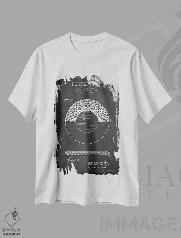 تیشرت طرح دار نقشهٔ ثبت اختراع چیپ پوکر ۱ ذغالی، وینتیج و رترو اثر پیکسل کهنه | immage.ir