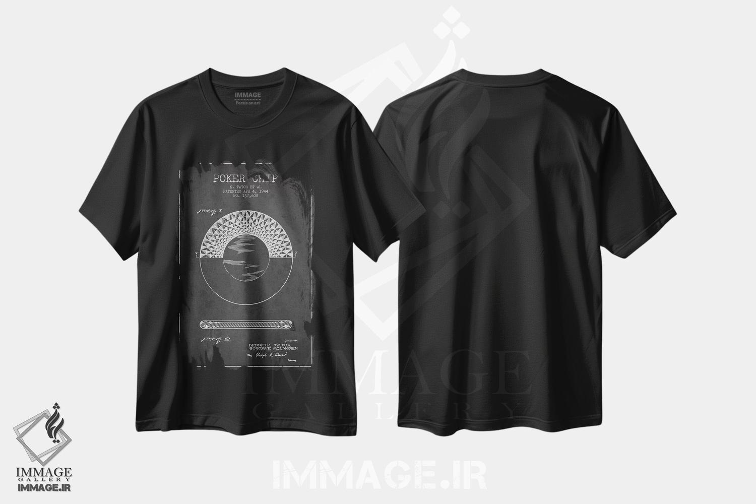 تیشرت طرح دار نقشهٔ ثبت اختراع چیپ پوکر ۱ ذغالی، وینتیج و رترو اثر پیکسل کهنه | فروشگاه ایماژ