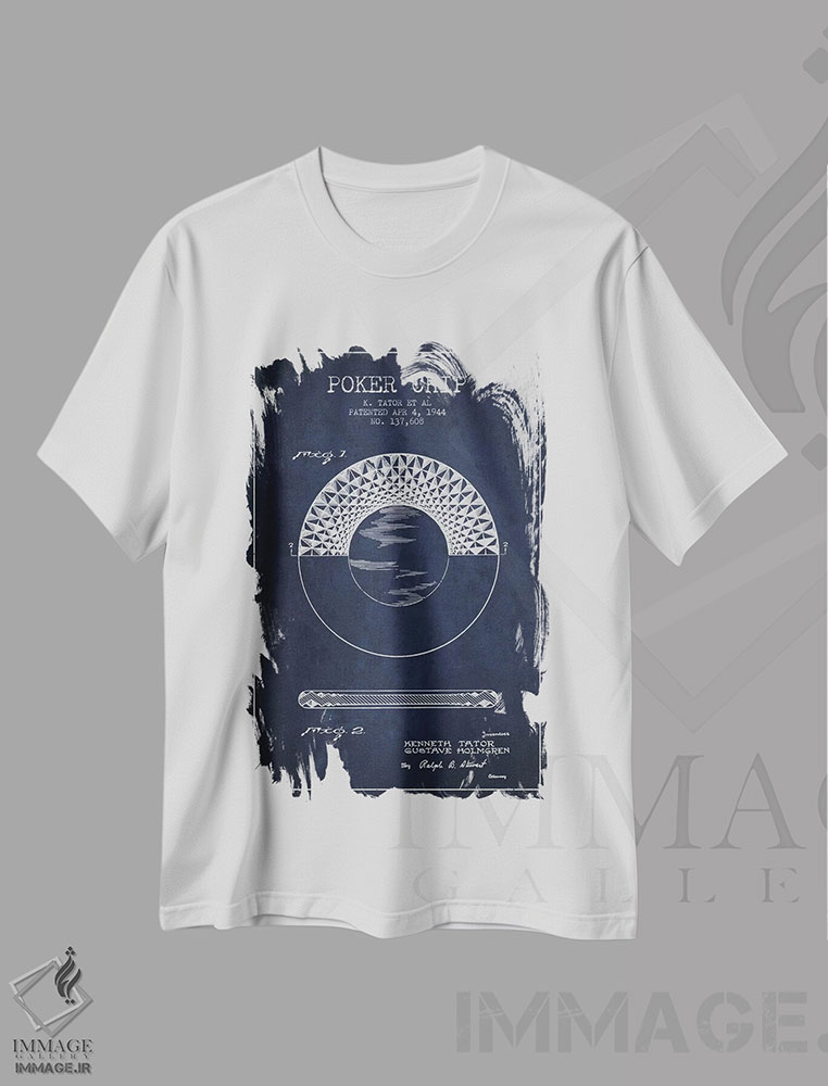 تیشرت طرح دار نقشهٔ ثبت اختراع چیپ پوکر ۱ سرمه ای، وینتیج و رترو اثر پیکسل کهنه | immage.ir