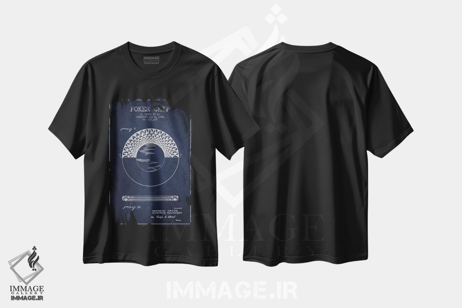 تیشرت طرح دار نقشهٔ ثبت اختراع چیپ پوکر ۱ سرمه ای، وینتیج و رترو اثر پیکسل کهنه | فروشگاه ایماژ