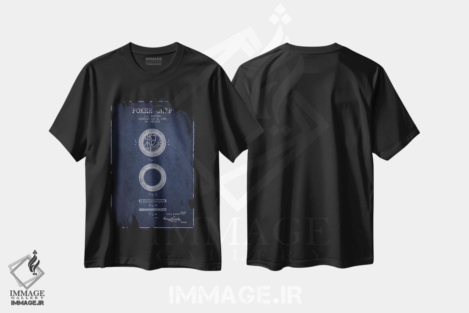 تیشرت طرح دار نقشهٔ ثبت اختراع چیپ پوکر ۲ سرمه ای، وینتیج و رترو اثر پیکسل کهنه | فروشگاه ایماژ
