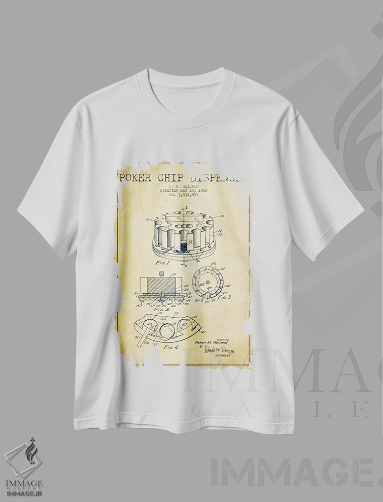 تیشرت طرح دار نقشهٔ ثبت اختراع ژتون پوکر ۳، وینتیج و رترو اثر پیکسل کهنه | immage.ir