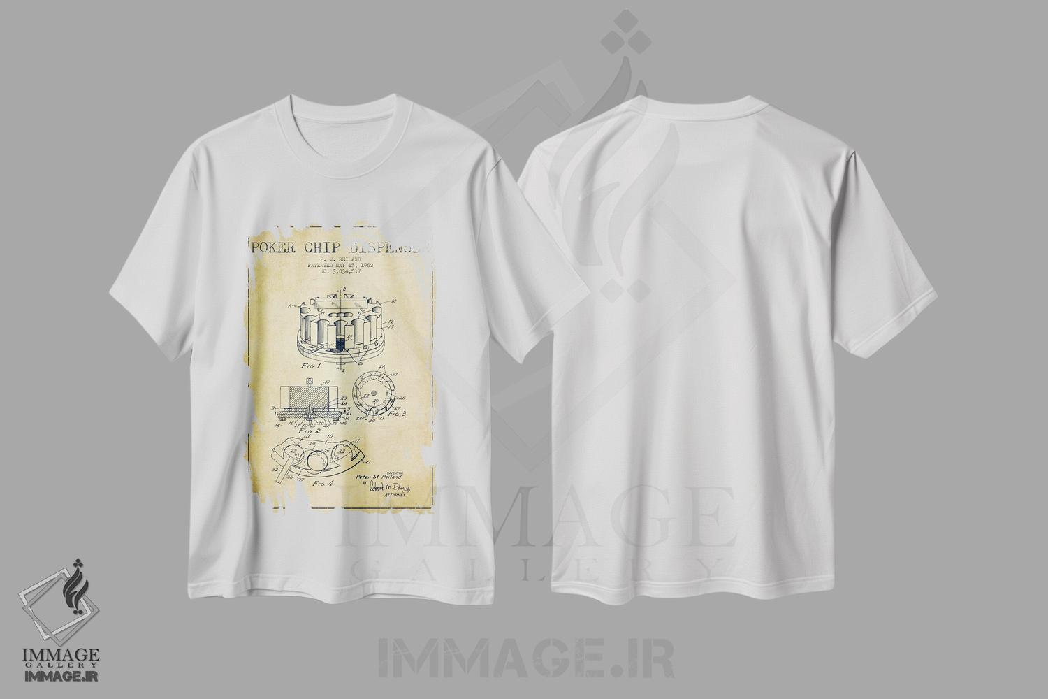 تیشرت طرح دار نقشهٔ ثبت اختراع ژتون پوکر ۳، وینتیج و رترو اثر پیکسل کهنه | immage.ir