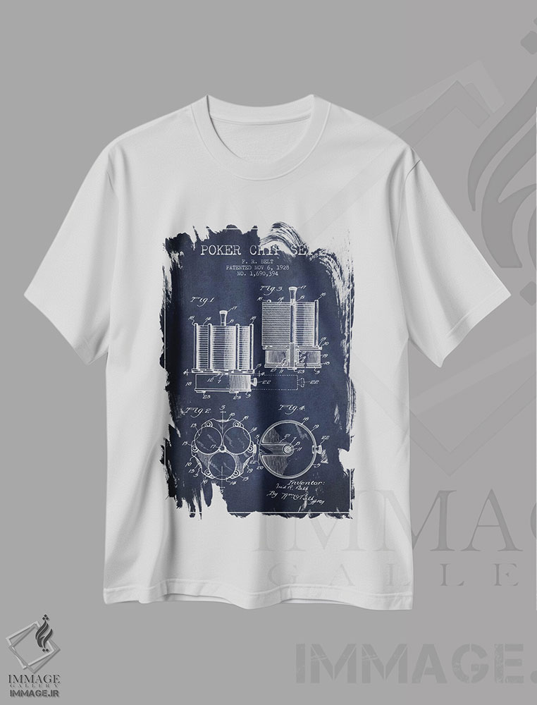 تیشرت طرح دار نقشهٔ ثبت اختراع ژتون های پوکر ۱، وینتیج و رترو اثر پیکسل کهنه | immage.ir