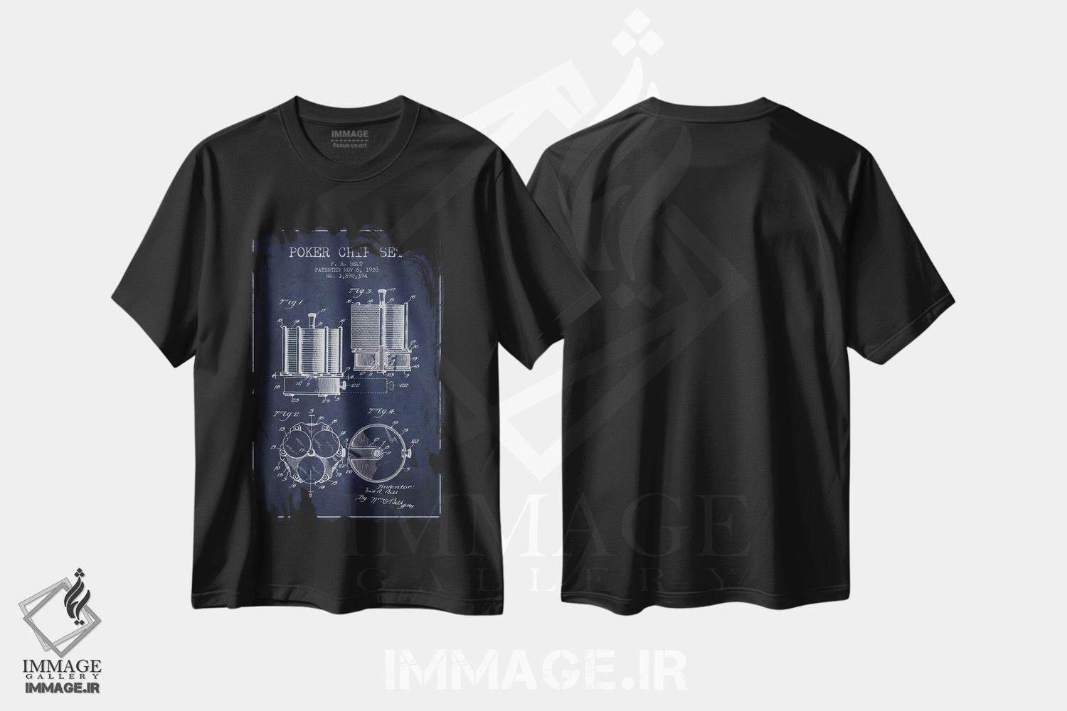 تیشرت طرح دار نقشهٔ ثبت اختراع ژتون های پوکر ۱، وینتیج و رترو اثر پیکسل کهنه | فروشگاه ایماژ