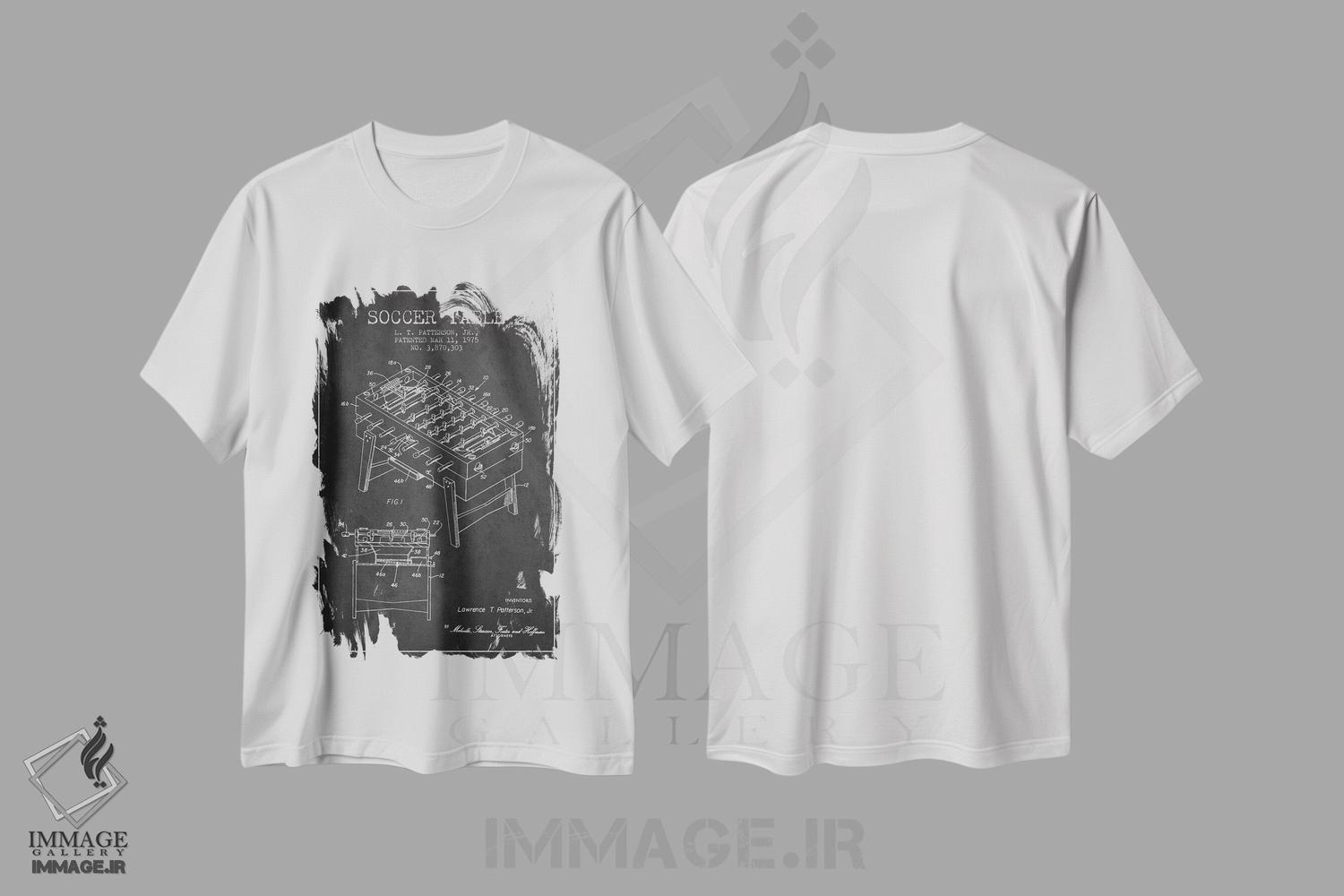 تیشرت طرح دار نقشهٔ ثبت اختراع فوتبال دستی خاکستری، وینتیج و رترو اثر پیکسل کهنه | immage.ir