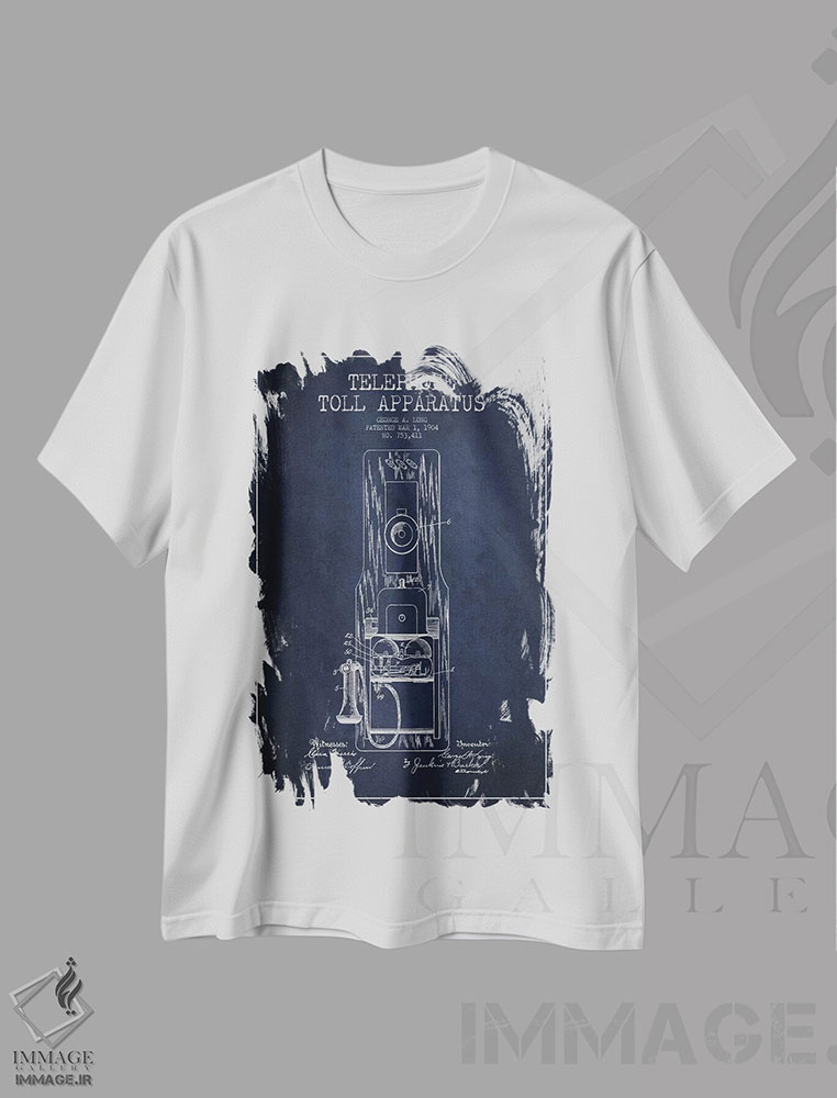 تیشرت طرح دار نقشهٔ ثبت اختراع تلفن بین المللی بلند، وینتیج و رترو اثر پیکسل کهنه | immage.ir