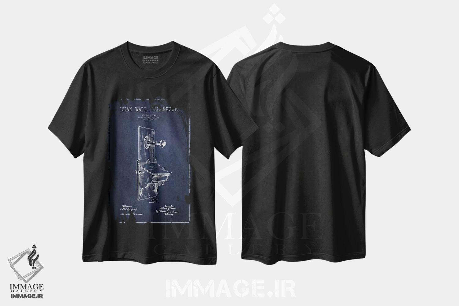 تیشرت طرح دار نقشهٔ ثبت اختراع تلفن دیواری، وینتیج و رترو اثر پیکسل کهنه | فروشگاه ایماژ