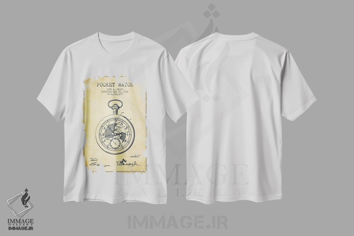 تیشرت طرح دار طرح الگوی قدیمی ساعت جیبی جان ای. مروز، وینتیج و رترو اثر پیکسل کهنه | immage.ir