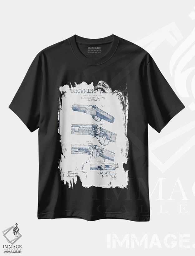 تیشرت طرح دار طرح پتنت تفنگ جان ام. براونینگ، وینتیج و رترو اثر پیکسل کهنه | فروشگاه ایماژ