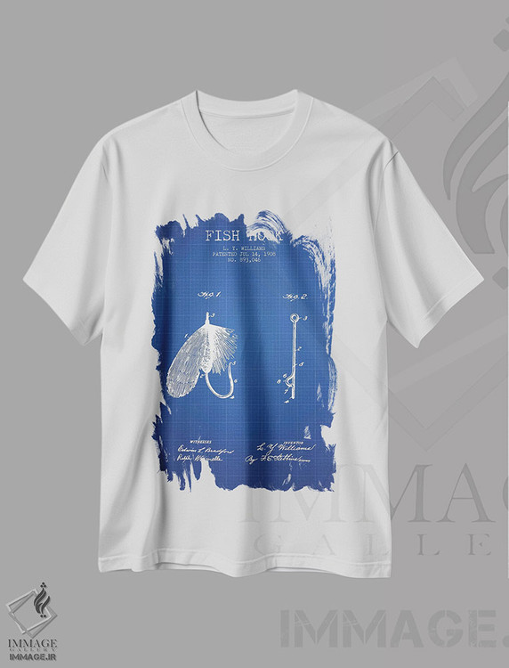 تیشرت طرح دار طرح پتنت قلاب ماهیگیری ال.وای. ویلیامز، وینتیج و رترو اثر پیکسل کهنه | immage.ir