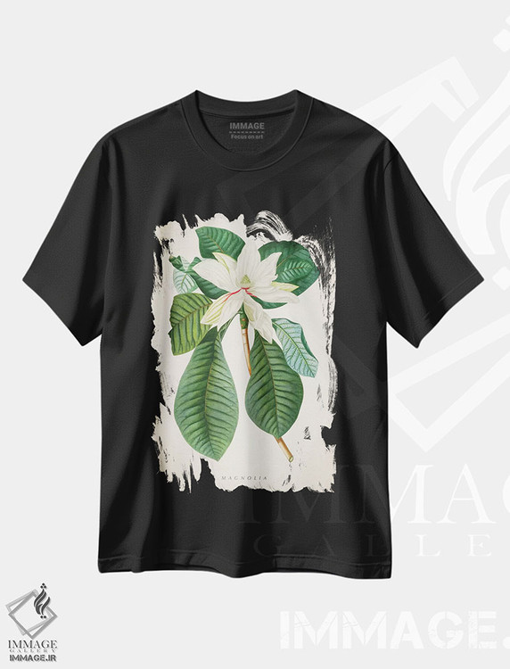 تیشرت طرح دار چاپ گیاه شناسی ماگنولیا شماره ۲، تزئینی اثر پیکسل کهنه | فروشگاه ایماژ