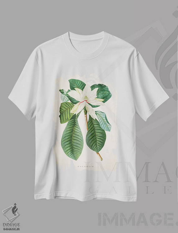 تیشرت طرح دار چاپ گیاه شناسی ماگنولیا شماره ۲، تزئینی اثر پیکسل کهنه | immage.ir