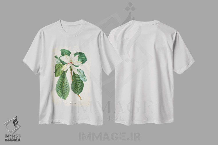 تیشرت طرح دار چاپ گیاه شناسی ماگنولیا شماره ۲، تزئینی اثر پیکسل کهنه | immage.ir